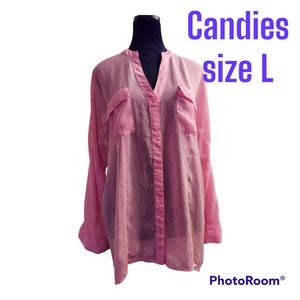Candie's blouse size L lightweight pink v-neck 2 pockets